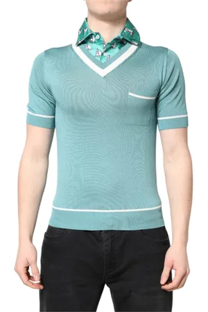 Dolce & Gabbana Top, Herre, Grøn, XS, Grøn Silke Krave T-shirt