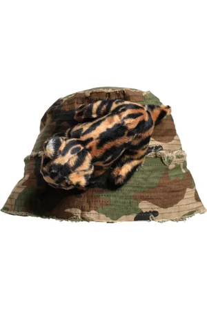 Dolce & Gabbana Tilbehør, Herre, Flerfarvet, 60 CM, Bomuld, Leopard Wide Brim Bucket Hat