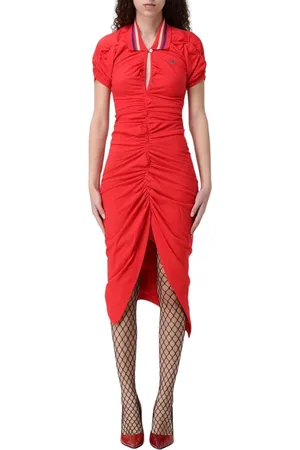 Vivienne Westwood Kjole, Dame, Lyserød, S, Sort Draperet Midi Kjole