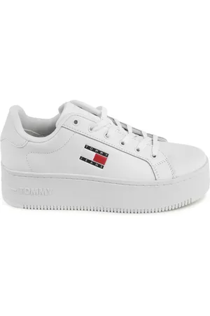Tommy Hilfiger Sko, Dame, Hvid, 41 EU, Uld, Hvid Læder Sneaker Stilfuldt Design