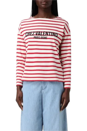 VALENTINO Top, Dame, Rød, XS, Bomuld, Rød Stribet Langærmet Top