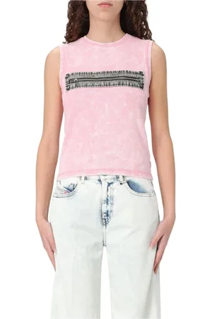 Diesel Top, Dame, Lyserød, M, Uld, Ribbet Tank Top med Lynlås Detalje