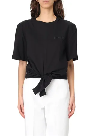 Pinko Top, Dame, Sort, S, Bomuld, Sort Knotted Hem T-Shirt