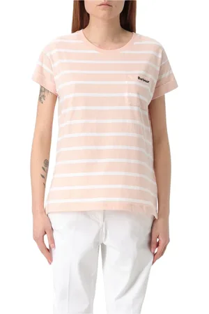 Barbour Top, Dame, Lyserød, XS, Tyl, Hvid Crew Neck T-Shirt