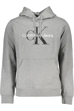 Calvin Klein Sweathshirts & Hoodies, Herre, Grå, 2XL, Uld, Grå hættetrøje med central lomme og logo print