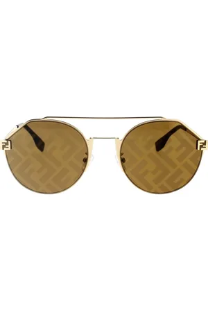 Fendi Tilbehør, unisex, Gul, 55 MM, Uld, Runde Glamour Solbriller med Brune Spejllinser