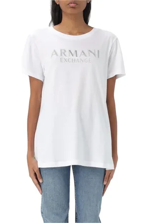 Armani Exchange Top, Dame, Hvid, XS, Uld, Sort Logo Tee, Stilfuld og alsidig