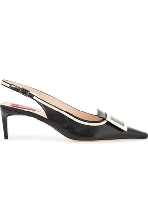 Roger Vivier Sko, Dame, Sort, 37 1/2 EU, Læder, Firkantet Tå Slingback Pumps med Lakspænde