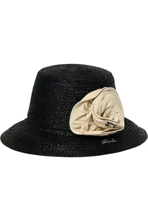 Karl Lagerfeld Tilbehør, Dame, Sort, ONE SIZE, Uld, Elegant bredskygget hat med signaturdetaljer