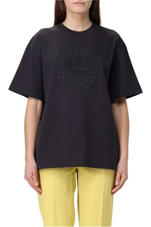 Ganni Top, Dame, Sort, XS, Bomuld, Sort Heart Broderet Tee
