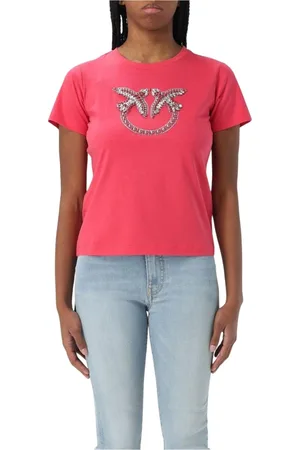 Pinko Top, Dame, Rød, L, Bomuld, Hvid Embellished Logo Tee Kvinder
