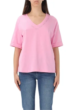 Liu Jo Top, Dame, Lyserød, XL, Bomuld, Broderet V-hals T-shirt Hvid