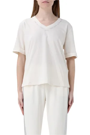 Liu Jo Top, Dame, Hvid, L, Klassisk Hvid V-Hals Broderet T-Shirt