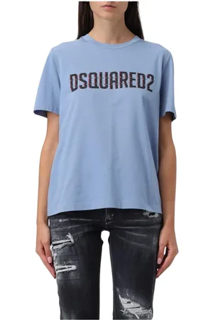 Dsquared2 Top, Dame, Blå, L, Bomuld, Blå Logo Print Crew Neck T-Shirt
