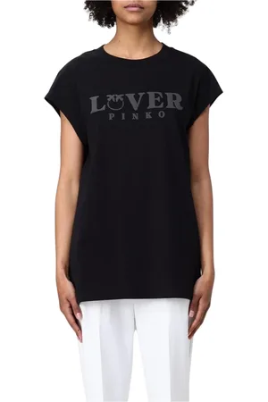 Pinko Top, Dame, Sort, L, Bomuld, Hvid Grafisk Tee til Kvinder