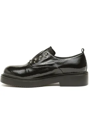 CESARE GASPARI Sko, Dame, Blå, 37 EU, Læder, Studded Patent Leather Slip-On Loafers - Dark