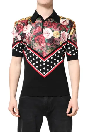 Dolce & Gabbana Top, Herre, Flerfarvet, M, Bomuld, Sort Blomstret Krave T-shirt