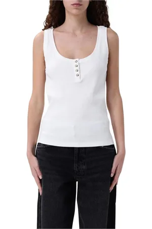 ANINE BING Top, Dame, Hvid, L, Klassisk Rib Tank med knappedetaljer