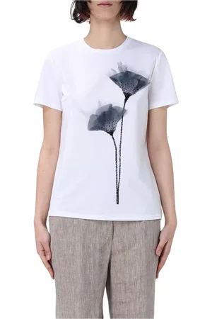 Max Mara Top, Dame, Hvid, XS, Bomuld, Blomstret Broderet Hvid T-Shirt