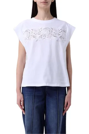 Twin-Set Top, Dame, Hvid, XS, Bomuld, Sort Blonde Detalje T-Shirt