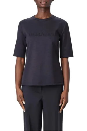 Max Mara Top, Dame, Blå, S, Sort Broderet Logo T-shirt