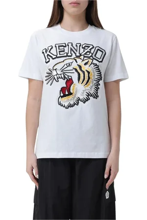 Kenzo Top, Dame, Hvid, M, Bomuld, Broderet Tigerhoved T-shirt Hvid Kvinde