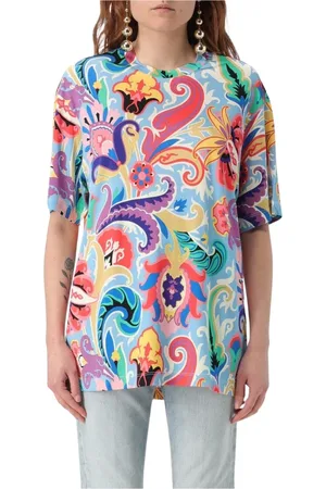 Etro Top, Dame, Flerfarvet, M, Blå Paisley Print Silke T-Shirt