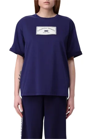 Elisabetta Franchi Top, Dame, Blå, M, Bomuld, Hvid T-shirt til kvinder