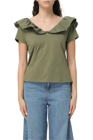 Liu Jo Top, Dame, Grøn, L, Bomuld, Creme Rynket V-hals Top