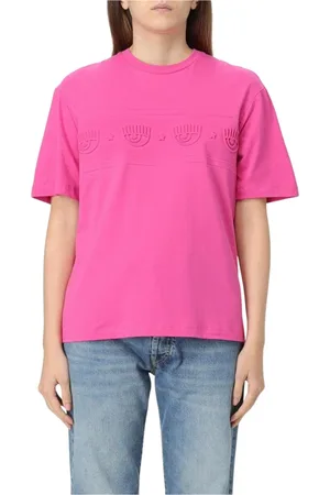 Chiara Ferragni Top, Dame, Lyserød, L, Bomuld, Broderet Eye T-shirt i Violet