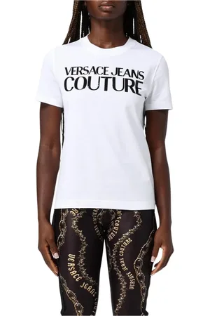 VERSACE Top, Dame, Hvid, XS, Bomuld, Elegant Logo Tee til Kvinder
