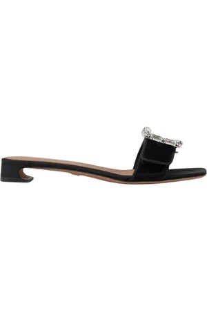 Dolce & Gabbana Sko, Dame, Sort, 37 1/2 EU, Læder, Krystal Spænde Velvet Slides Hælede Sandaler
