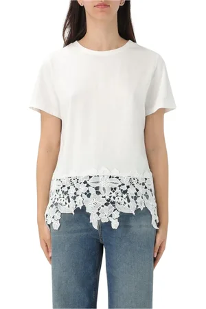 Kaos Top, Dame, Hvid, L, Bomuld, Gul Blondekant T-shirt