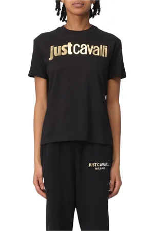 Roberto Cavalli Top, Dame, Sort, L, Bomuld, Logo T-shirt til kvinder