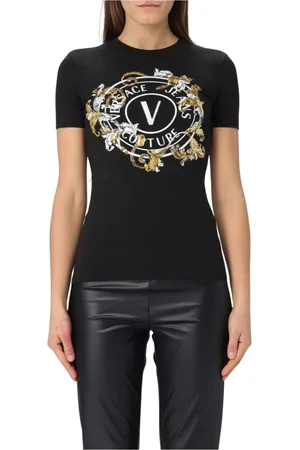 VERSACE Top, Dame, Sort, L, Bomuld, Hvid Logo Tee Slim Fit
