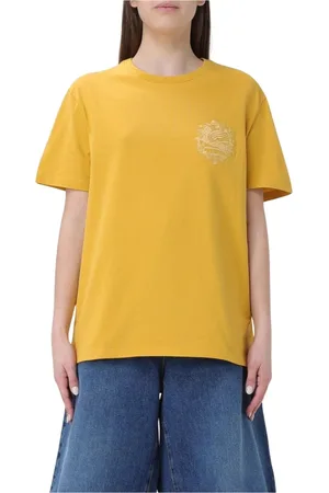 Etro Top, Dame, Gul, M, Bomuld, Hvid Broderet Bomuld T-shirt