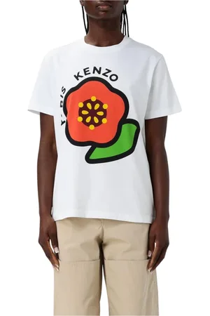 Kenzo Top, Dame, Hvid, XL, Bomuld, Hvid Blomst Grafisk Tee
