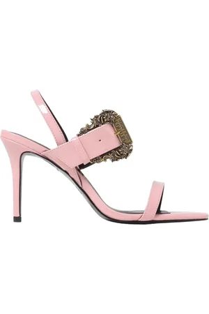 VERSACE Sko, Dame, Lyserød, 39 EU, Læder, Sort Patentlæder Hælede Sandaler