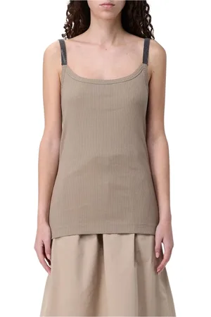 Brunello Cucinelli Top, Dame, , XL, Uld, Ribbet Ærmeløs Top