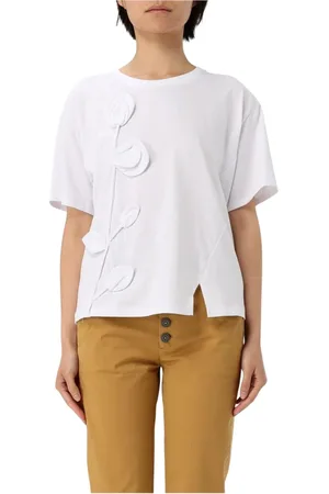 Twin-Set Top, Dame, Hvid, XS, Bomuld, Blomstret Applique T-shirt