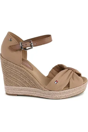 Tommy Hilfiger Sko, Dame, Brun, 41 EU, Bomuld, Khaki Bomuld Læder Kile Sandaler