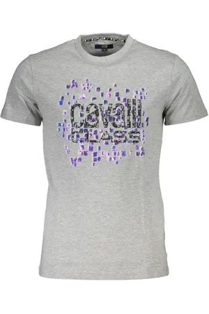 Roberto Cavalli Top, Herre, Grå, XL, Tryk Logo Kortærmet T-shirt