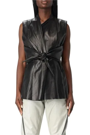 Rick Owens Jakke, Dame, Sort, S, Læder, Sorte Slips-Talje Ærmeløs Vest