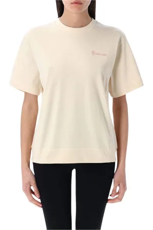 Moncler Top, Dame, , L, Uld, Hvid Crew Neck Tee Stilfuld Komfort