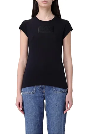 Elisabetta Franchi Top, Dame, Sort, S, Uld, Hvid Broderet Patch T-Shirt