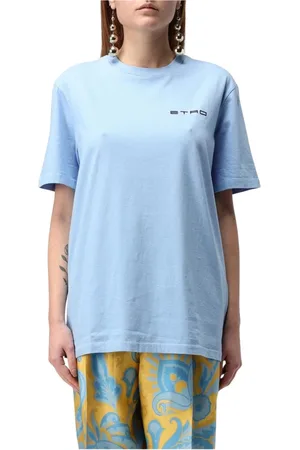 Etro Top, Dame, Blå, XS, Bomuld, Blå Logo T-shirt til Kvinder