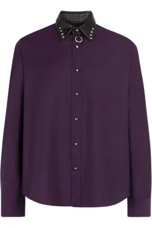 Roberto Cavalli Skjorte, Herre, Lilla, S, Uld, Studded Shirt med Metalnitter