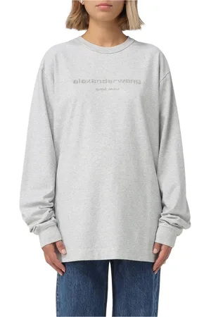 Alexander Wang Top, Dame, Grå, XS, Bomuld, Grå Logo Langærmet Tee