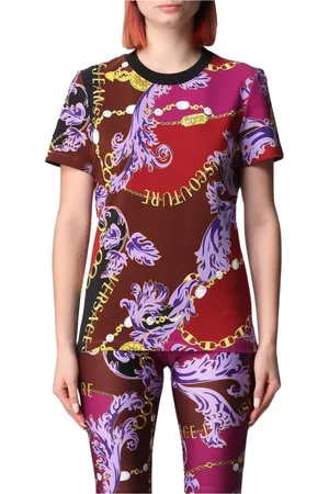 VERSACE Top, Dame, Flerfarvet, 2XS, Bomuld, Barok Kæde Print Tee