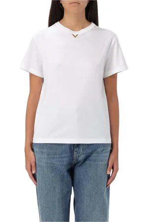 VALENTINO Top, Dame, Hvid, XS, Bomuld, Hvid V-hals Bomuld T-shirt